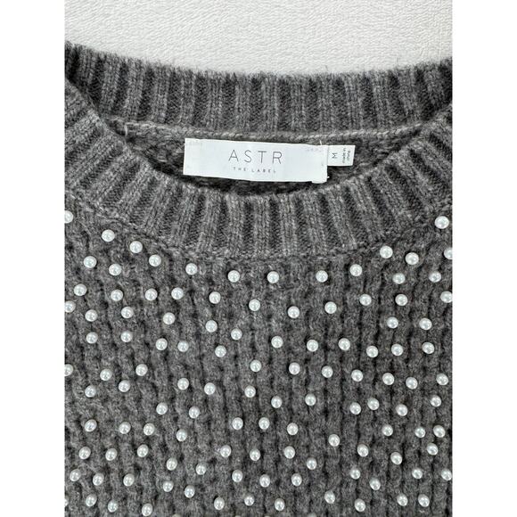 ASTR the Label Gray Pearl Puff Shoulder Sweater Crop Pullover Medium - Picture 6 of 9